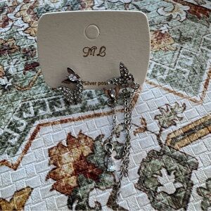Silver Butterfly Earrings with Chain